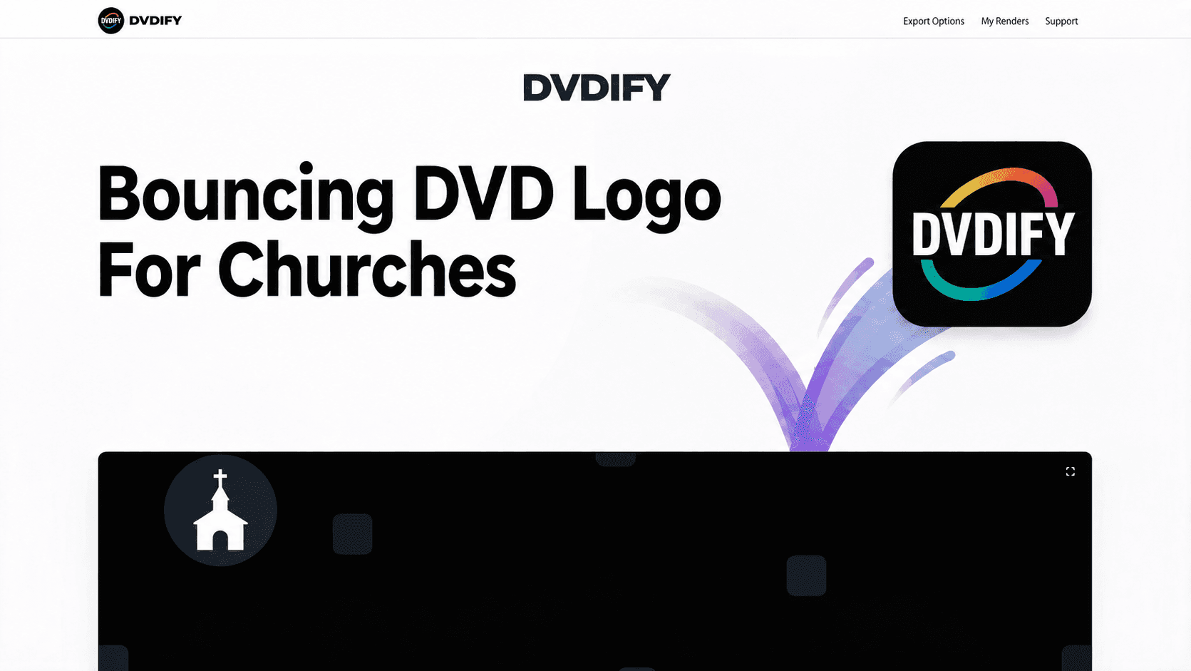 Bouncing DVD logo screensaver made from a church logo for worship screens and livestreams